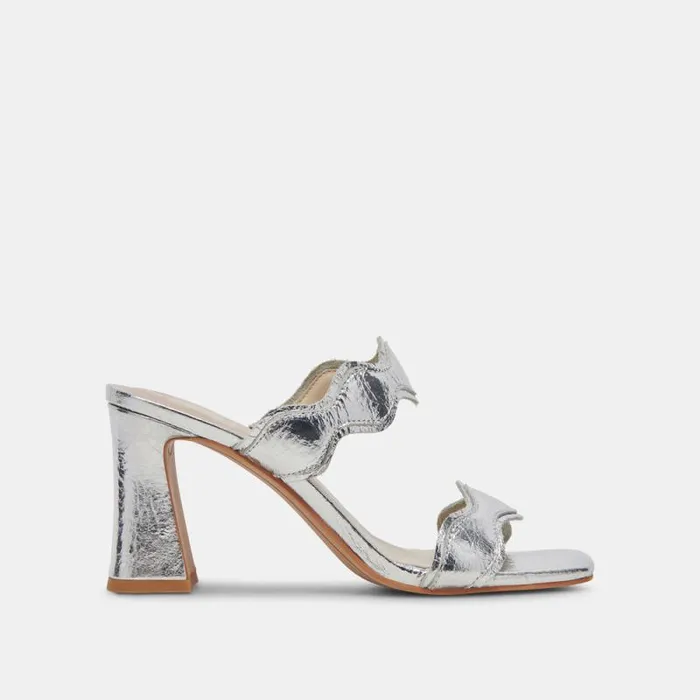 Dolce Vita Ilva Heels Silver Distressed Leather Women Heels
