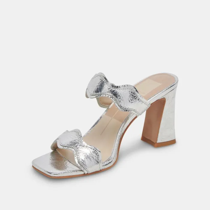 Dolce Vita Ilva Heels Silver Distressed Leather Women Heels