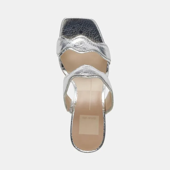 Dolce Vita Ilva Heels Silver Distressed Leather Women Heels