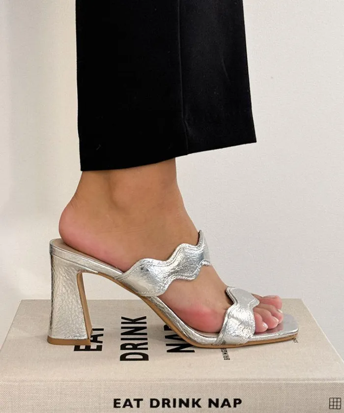 Dolce Vita Ilva Heels Silver Distressed Leather Women Heels