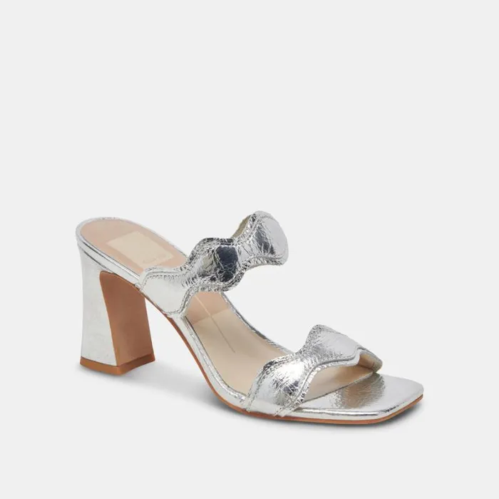 Dolce Vita Ilva Heels Silver Distressed Leather Women Heels