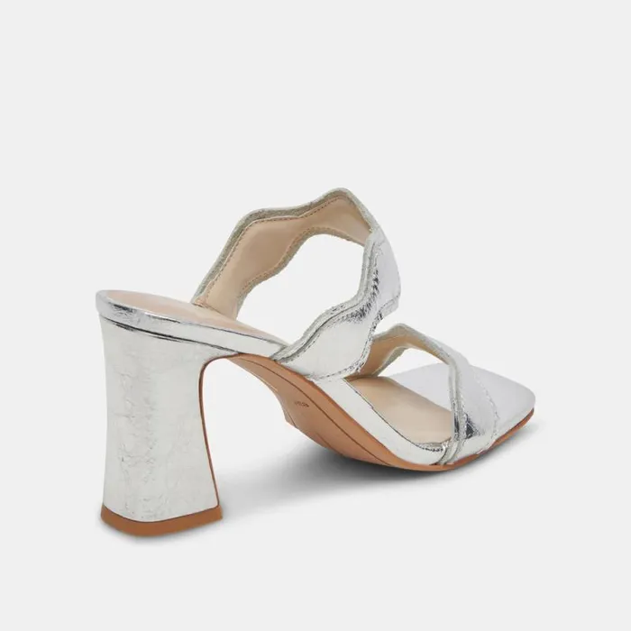 Dolce Vita Ilva Heels Silver Distressed Leather Women Heels