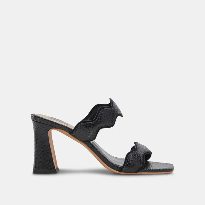 Dolce Vita Ilva Wide Heels Onyx Embossed Leather Women Heels