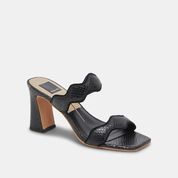 Dolce Vita Ilva Wide Heels Onyx Embossed Leather Women Heels