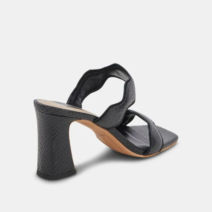 Dolce Vita Ilva Wide Heels Onyx Embossed Leather Women Heels