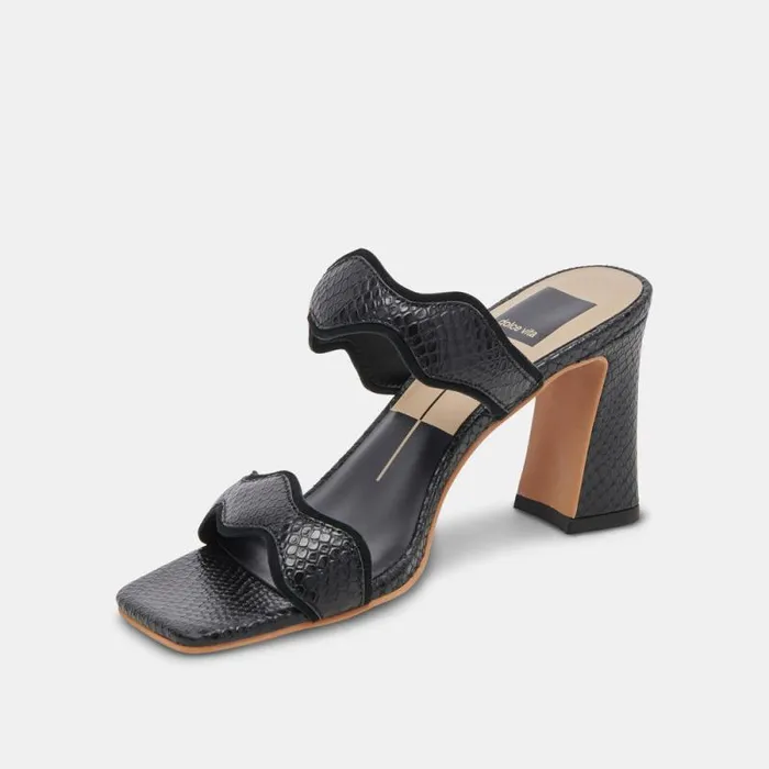 Dolce Vita Ilva Wide Heels Onyx Embossed Leather Women Heels