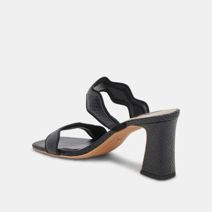 Dolce Vita Ilva Wide Heels Onyx Embossed Leather Women Heels