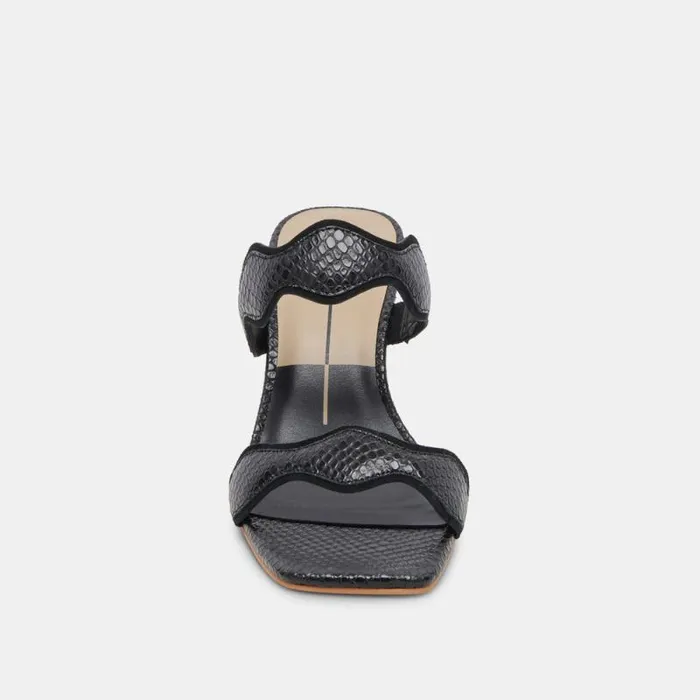 Dolce Vita Ilva Wide Heels Onyx Embossed Leather Women Heels