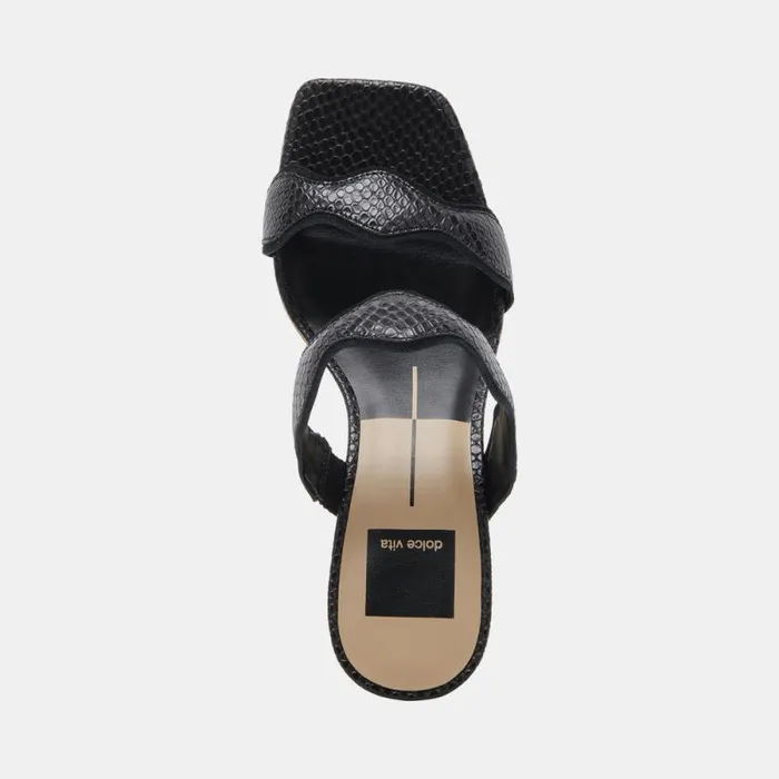 Dolce Vita Ilva Wide Heels Onyx Embossed Leather Women Heels