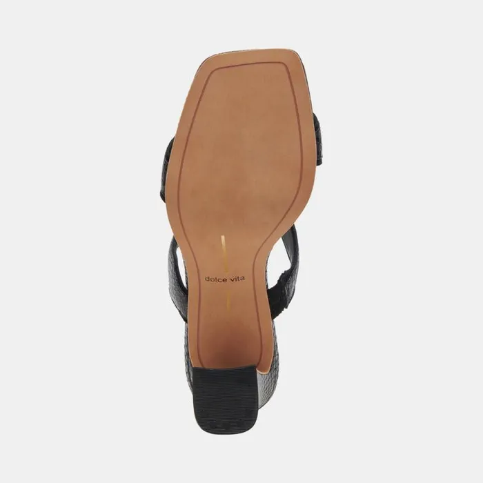 Dolce Vita Ilva Wide Heels Onyx Embossed Leather Women Heels