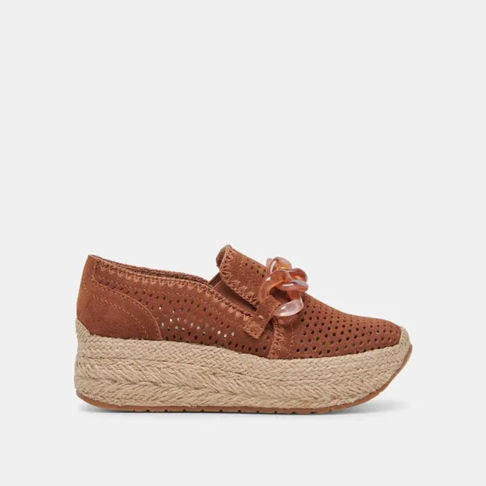 Dolce Vita Jhenee Espadrille Sneakers Pecan Perforated Suede Women Flats and Loafers