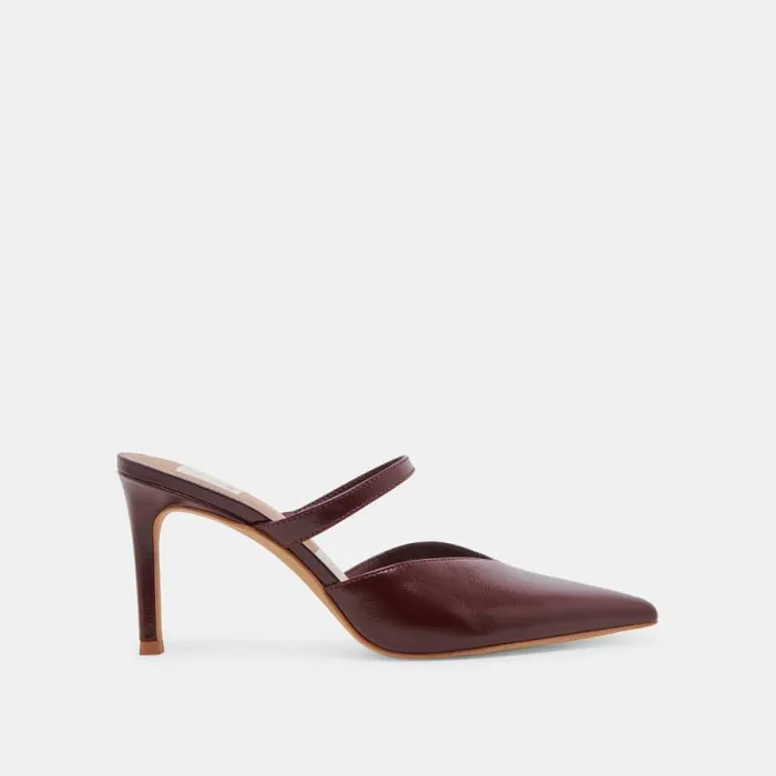 Dolce Vita Kanika Heels Burgundy Crinkle Patent Women Mules and Clogs