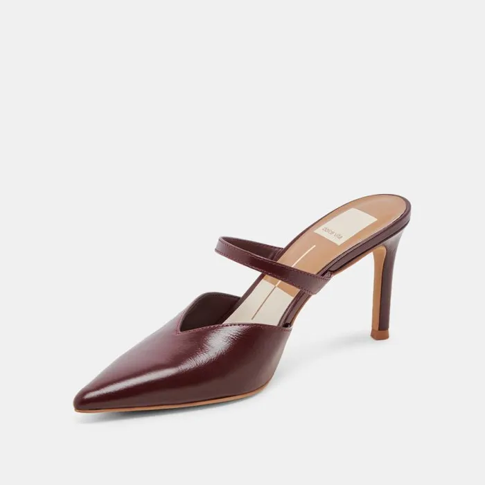 Dolce Vita Kanika Heels Burgundy Crinkle Patent Women Mules and Clogs