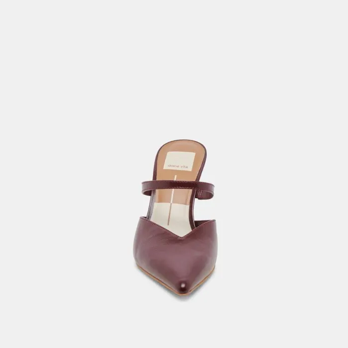 Dolce Vita Kanika Heels Burgundy Crinkle Patent Women Mules and Clogs