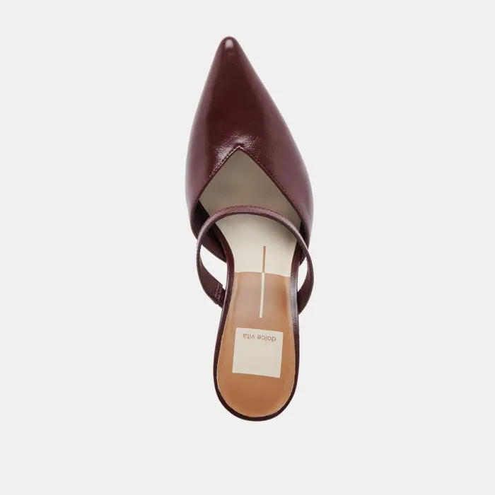Dolce Vita Kanika Heels Burgundy Crinkle Patent Women Mules and Clogs