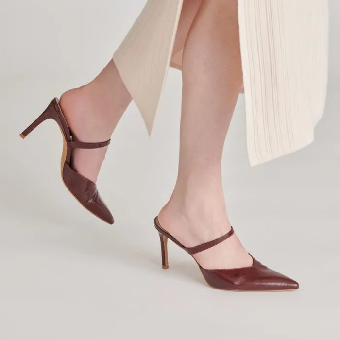 Dolce Vita Kanika Heels Burgundy Crinkle Patent Women Mules and Clogs