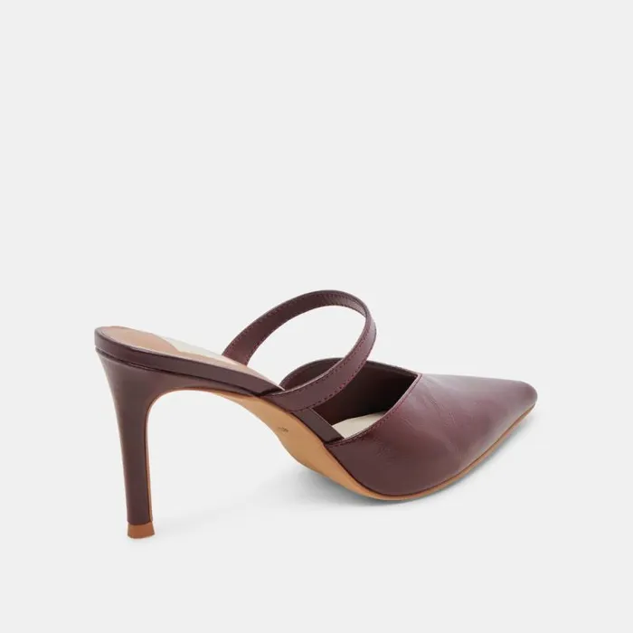 Dolce Vita Kanika Heels Burgundy Crinkle Patent Women Mules and Clogs