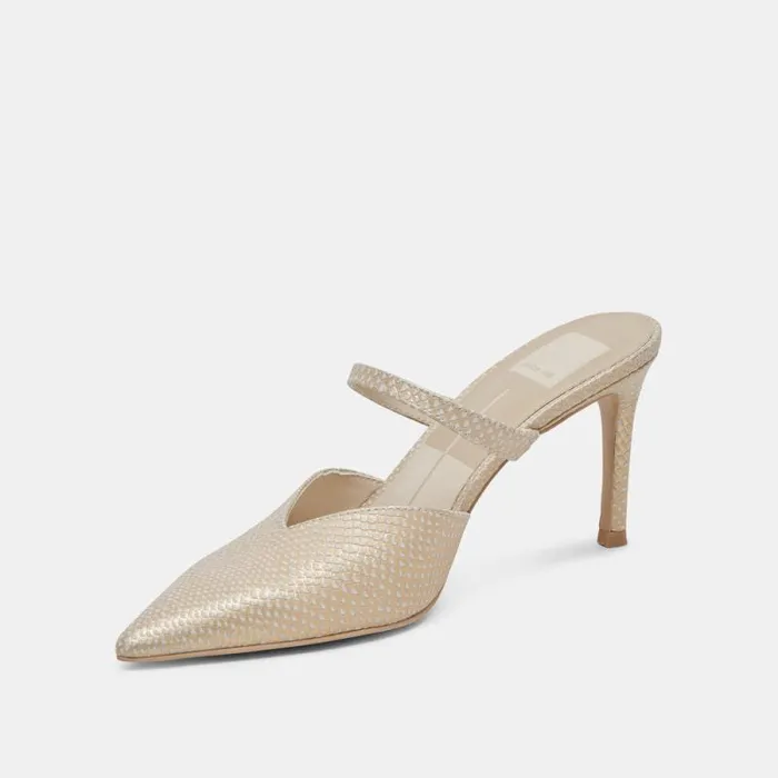 Dolce Vita Kanika Heels Champagne Embossed Leather Women Heels