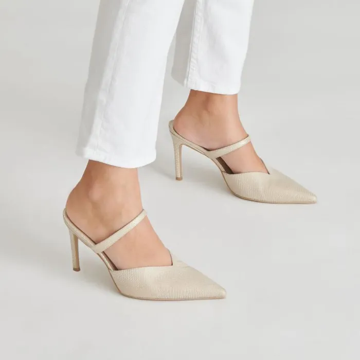Dolce Vita Kanika Heels Champagne Embossed Leather Women Heels