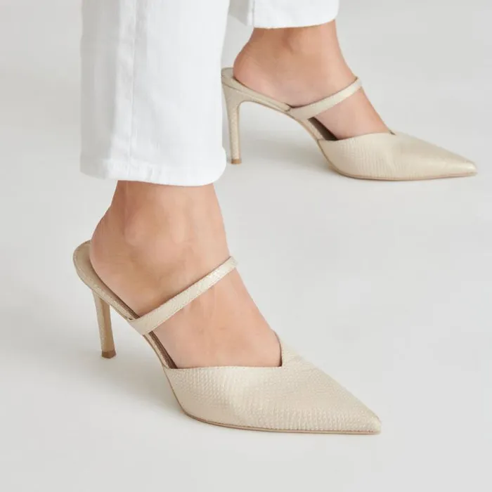 Dolce Vita Kanika Heels Champagne Embossed Leather Women Heels