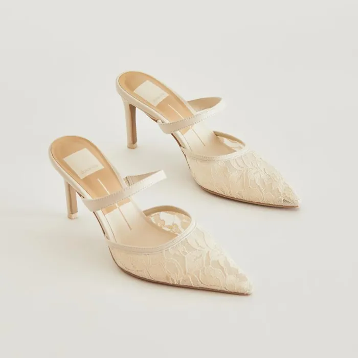 Dolce Vita Katik Heels White Floral Lace Women Heels