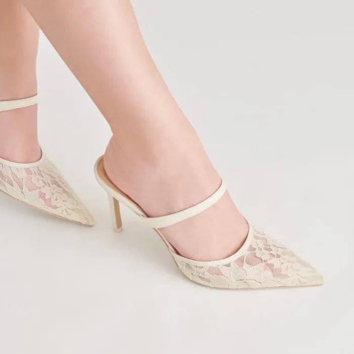 Dolce Vita Katik Heels White Floral Lace Women Heels