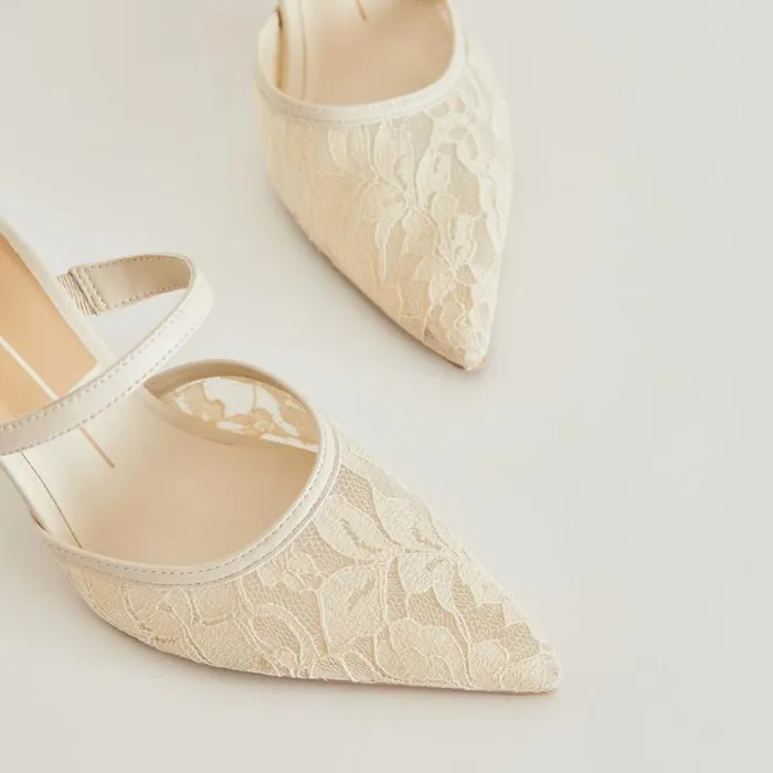 Dolce Vita Katik Heels White Floral Lace Women Heels