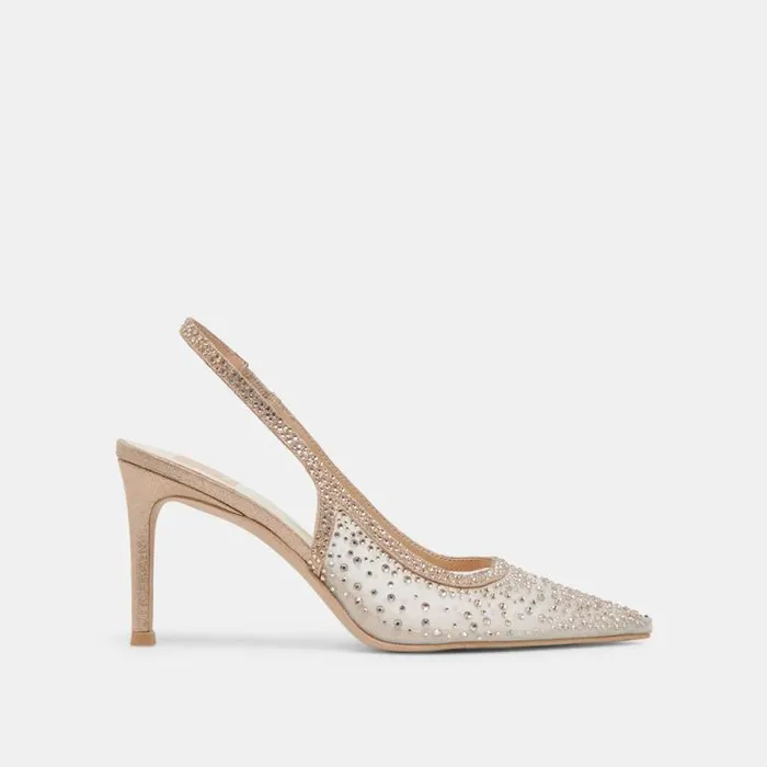 Dolce Vita Kaye Crystal Heels Gold Mesh Women Heels