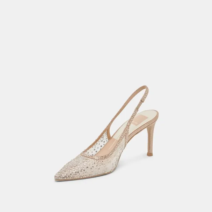 Dolce Vita Kaye Crystal Heels Gold Mesh Women Heels
