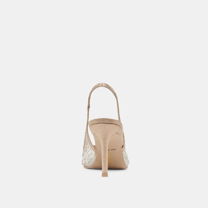 Dolce Vita Kaye Crystal Heels Gold Mesh Women Heels