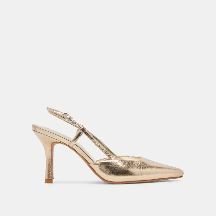 Dolce Vita Kim Heels Gold Distressed Leather Women Heels