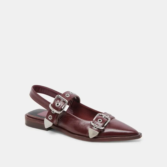 Dolce Vita Labell Flats Burgundy Crinkle Patent Women Flats and Loafers