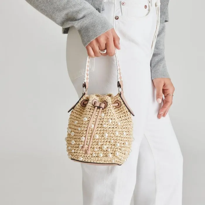 Dolce Vita Lolly Handbag Natural Pearl Raffia Women Handbags