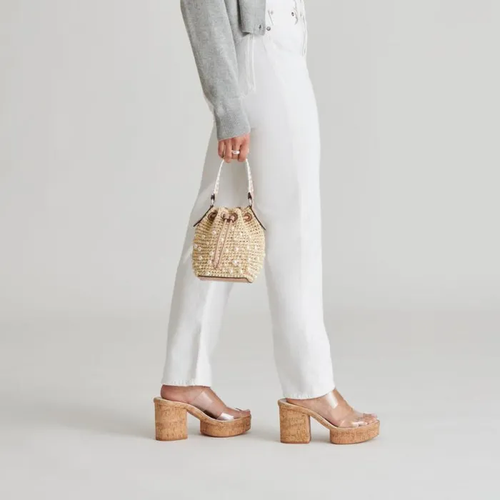 Dolce Vita Lolly Handbag Natural Pearl Raffia Women Handbags