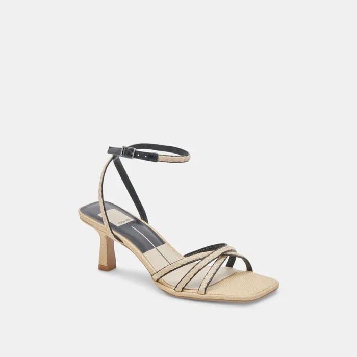Dolce Vita Manji Braid Heels Black Natural Jute Women Heels