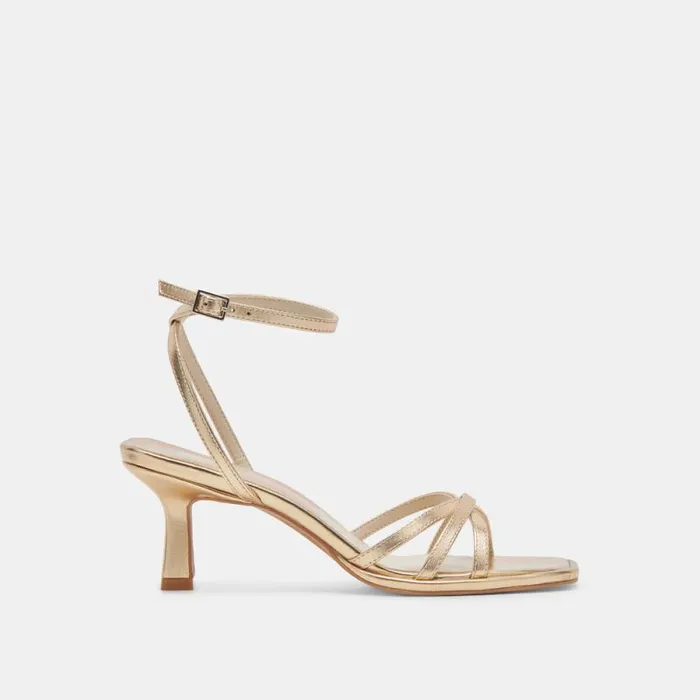 Dolce Vita Manji Heels Light Gold Metallic Leather Women Heels