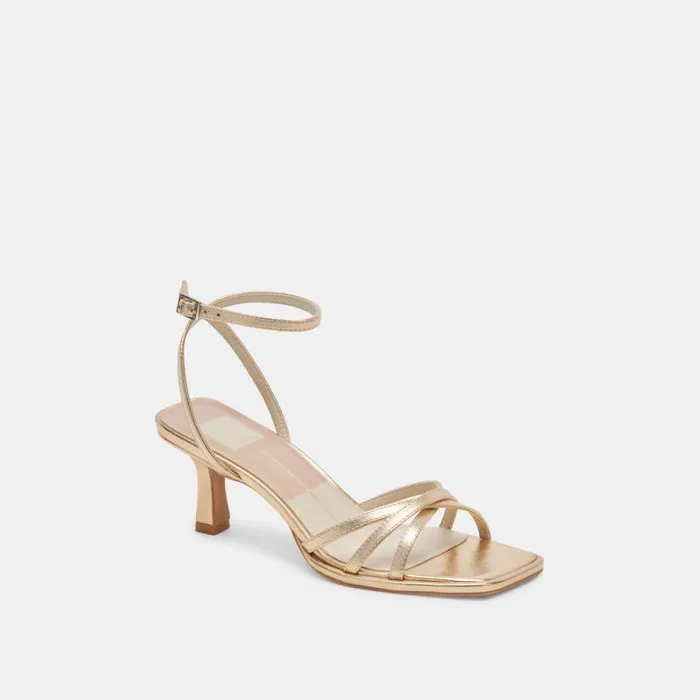 Dolce Vita Manji Heels Light Gold Metallic Leather Women Heels