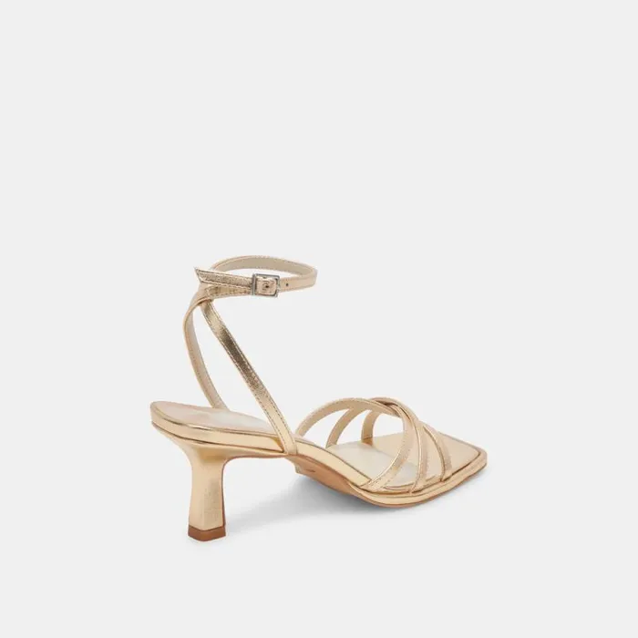 Dolce Vita Manji Heels Light Gold Metallic Leather Women Heels