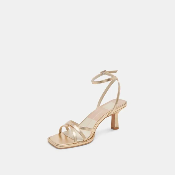 Dolce Vita Manji Heels Light Gold Metallic Leather Women Heels