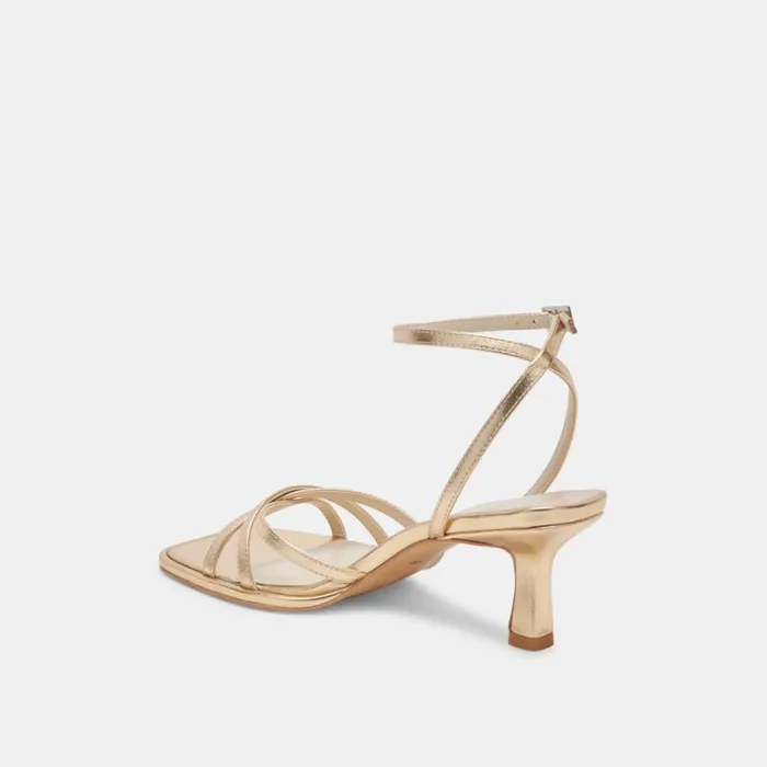 Dolce Vita Manji Heels Light Gold Metallic Leather Women Heels