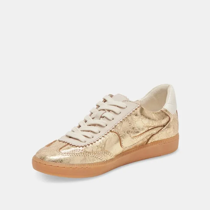 Dolce Vita Notice Sneakers Gold Distressed Leather Women Sneakers