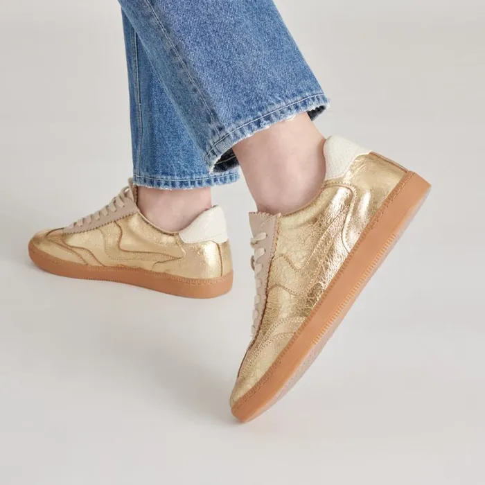 Dolce Vita Notice Sneakers Gold Distressed Leather Women Sneakers