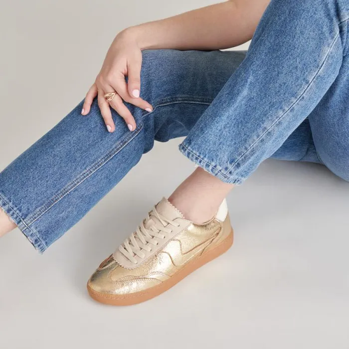 Dolce Vita Notice Sneakers Gold Distressed Leather Women Sneakers