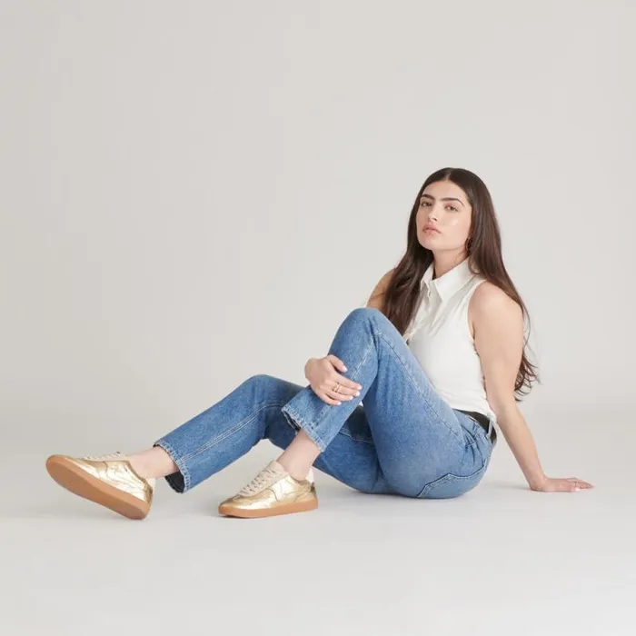 Dolce Vita Notice Sneakers Gold Distressed Leather Women Sneakers
