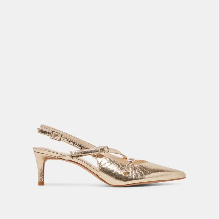 Dolce Vita Pamla Mid Heels Light Gold Distressed Leather Women Heels