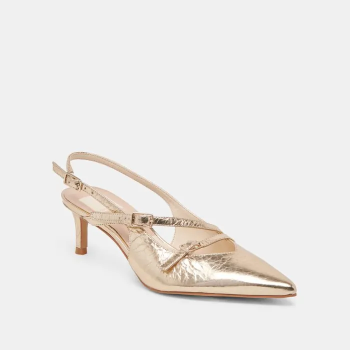 Dolce Vita Pamla Mid Heels Light Gold Distressed Leather Women Heels