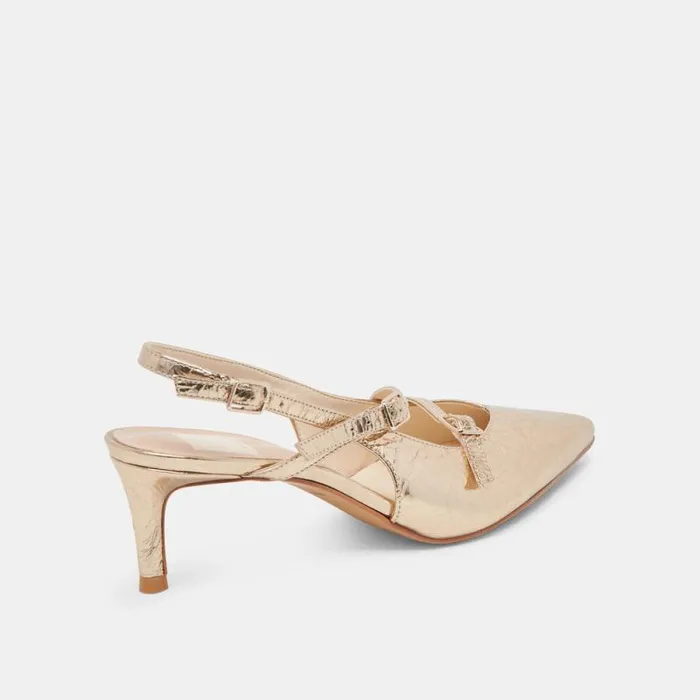 Dolce Vita Pamla Mid Heels Light Gold Distressed Leather Women Heels