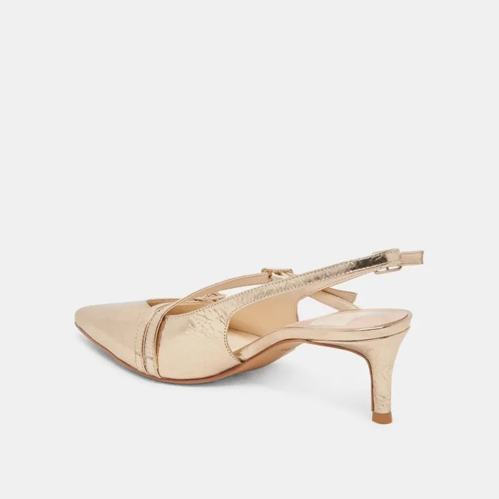 Dolce Vita Pamla Mid Heels Light Gold Distressed Leather Women Heels