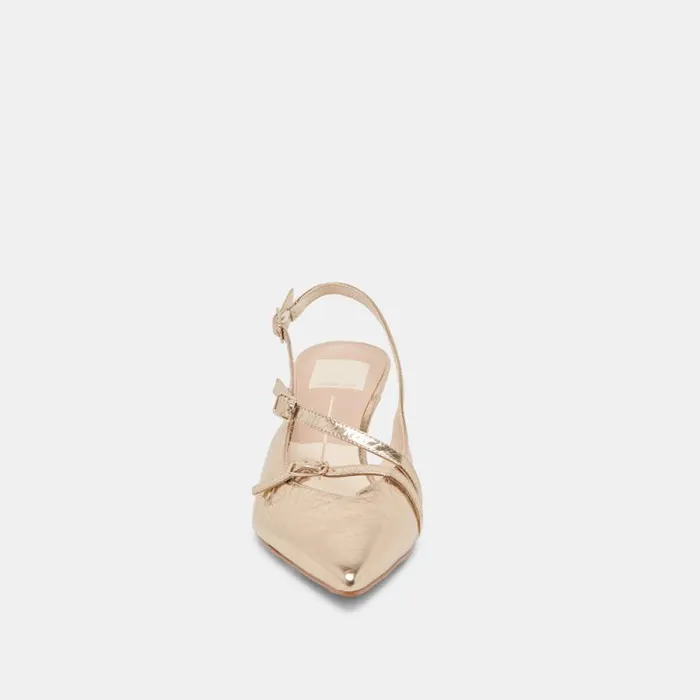 Dolce Vita Pamla Mid Heels Light Gold Distressed Leather Women Heels
