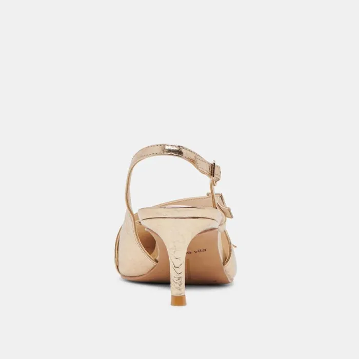 Dolce Vita Pamla Mid Heels Light Gold Distressed Leather Women Heels